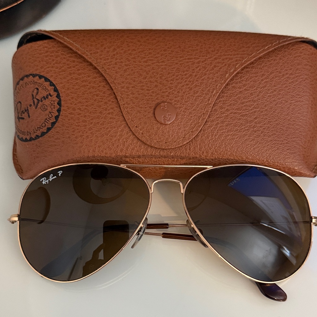 Ray-Ban Aviator Polarized Sunglasses In Brown/Gold